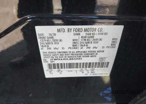 2020 Ford Edge Sel из США, поврежденный, VIN 2FMPK4J93LBB32553